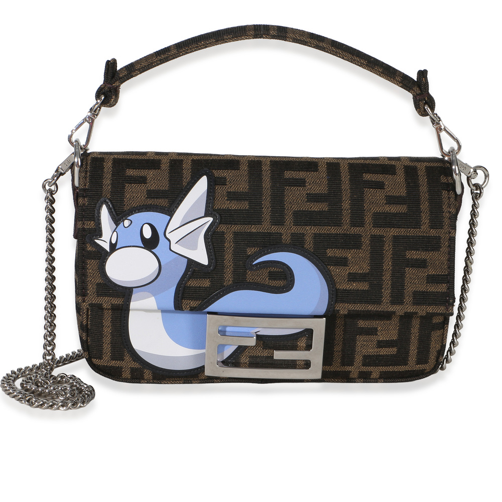 Fendi X FRGMT X POKEMON Brown FF Jacquard Fabric Dratini Mini Baguette Bag